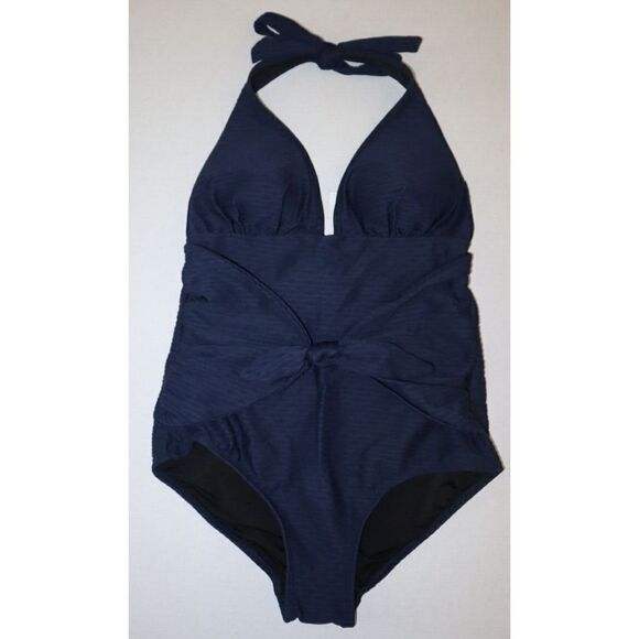 Shoshanna 21TX7455 Women's Sz 6 Navy Textured Tied One Piece Swimsuit $235 - Picture 5 of 8
